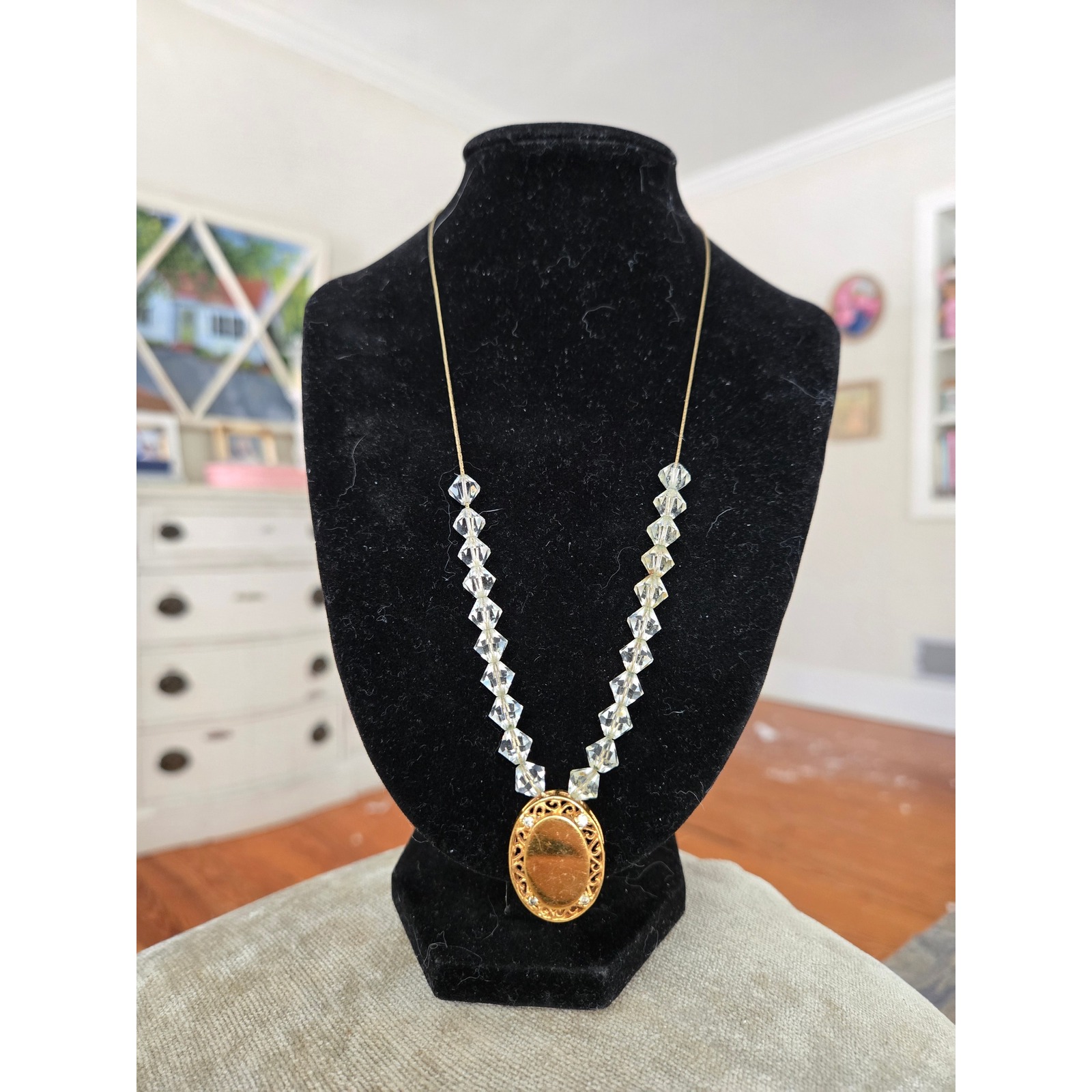 Goldplated Rhinestone Medallion Necklace Crystals Vintage